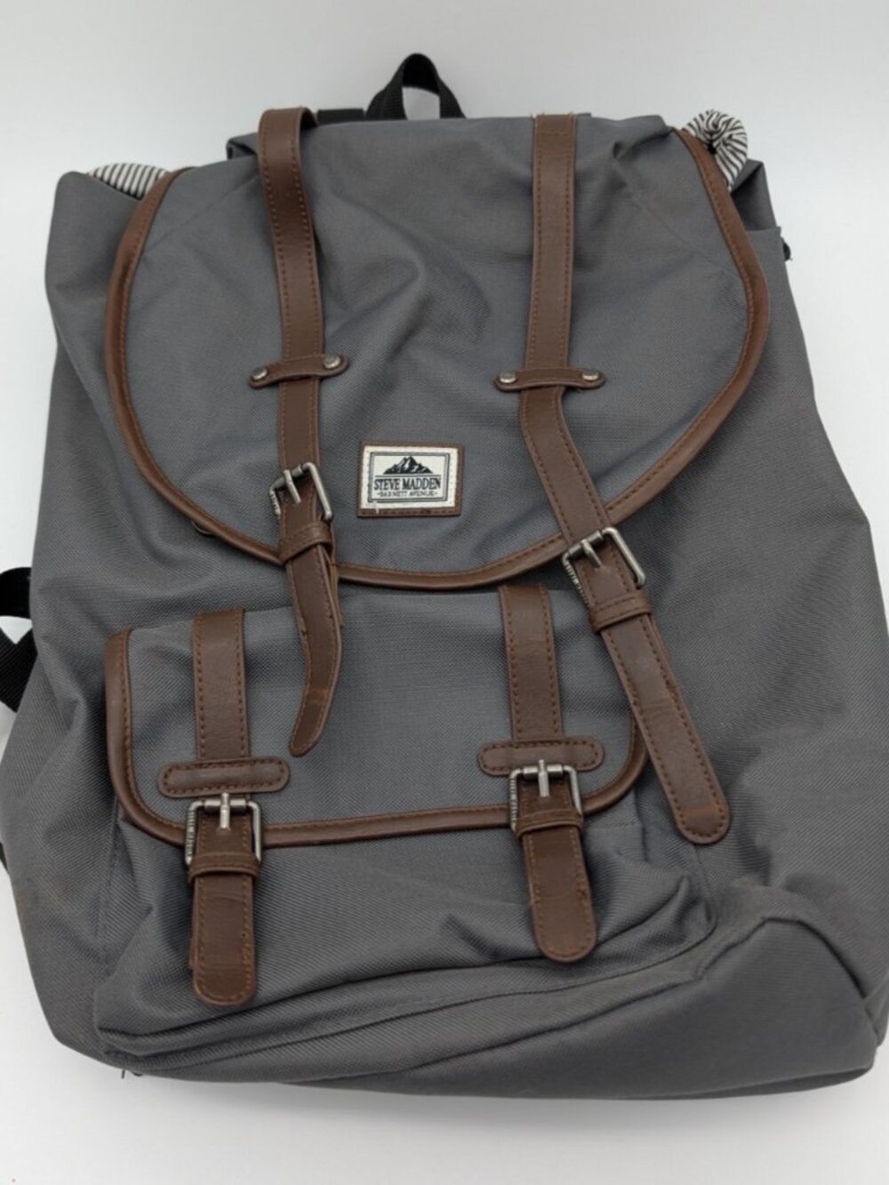 Steve Madden Backpack Barnett Avenue Gray Canvas Faux leather trim some flaws